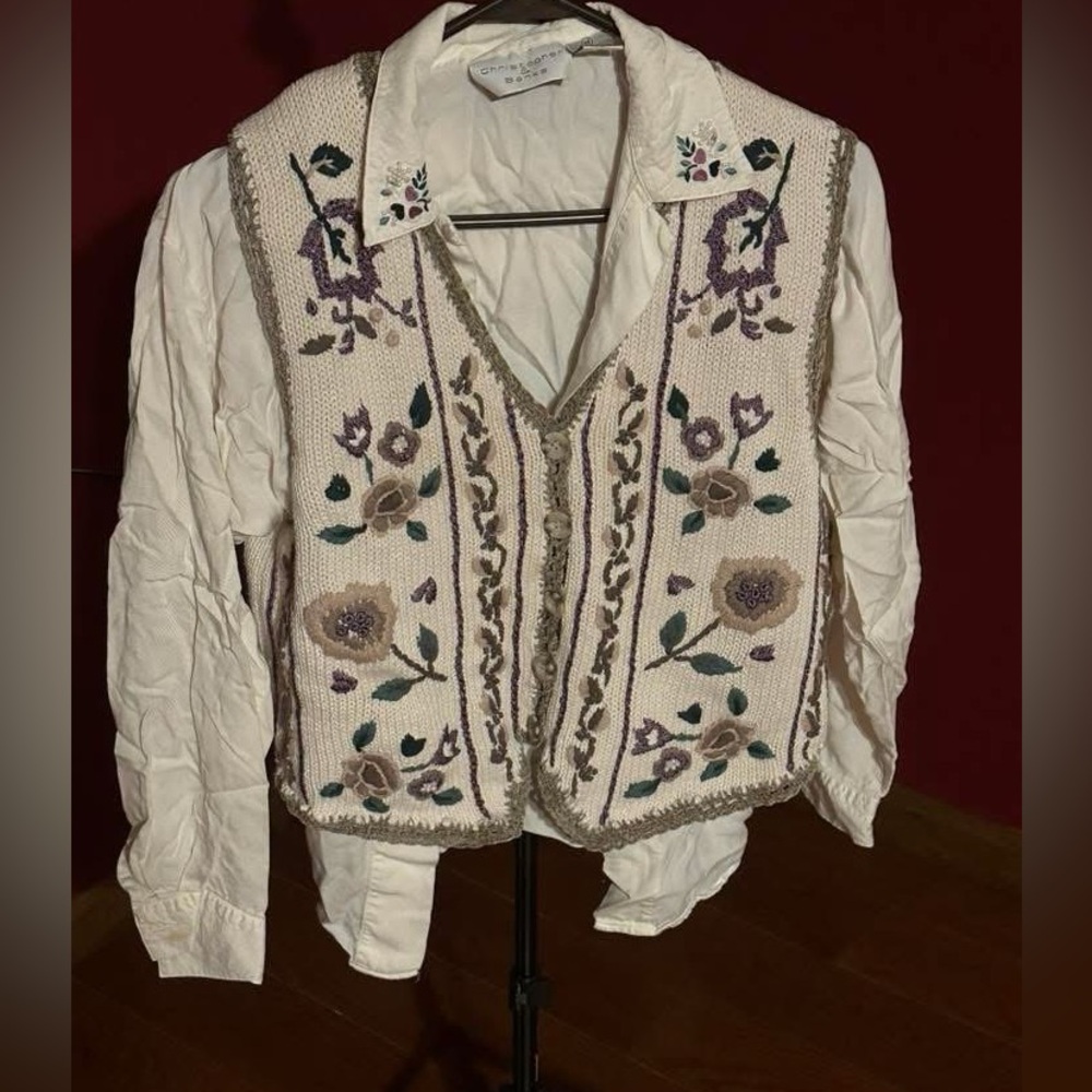Medium vintage shirt & vest set granny core cottage core